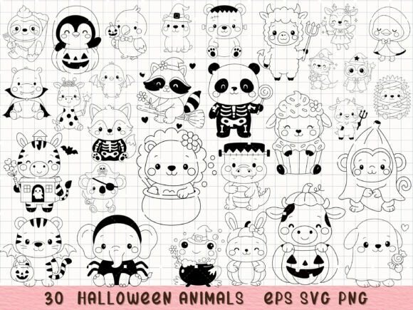 30 Halloween Animal SVG & PNG Bundle: Spooky-Cute Design Assets
