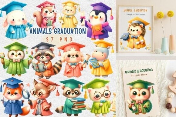 Adorable Animal Graduation Art Print: A Design Asset for Milestone Moments