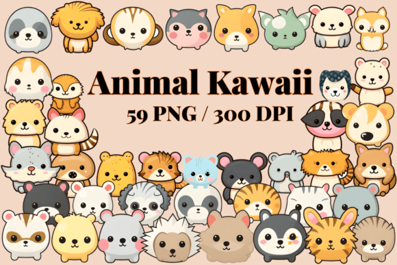 Animal Kawaii Clipart Set 59: Your Go-To for Adorable Design Assets