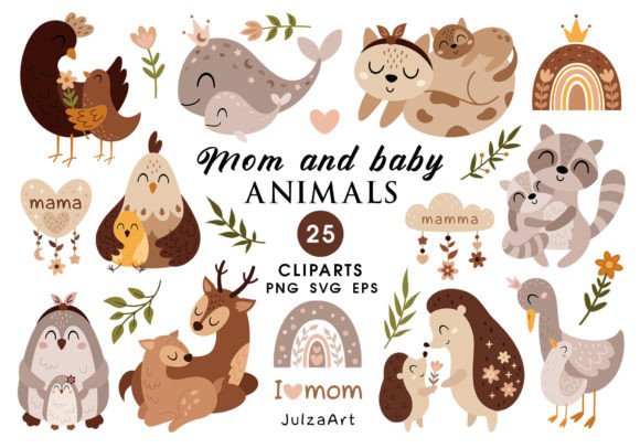 Charming Animal Clipart for Mother's Day Projects
