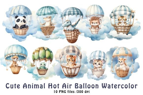 Cute Animal Hot Air Balloon Watercolor: A Playful Design Asset