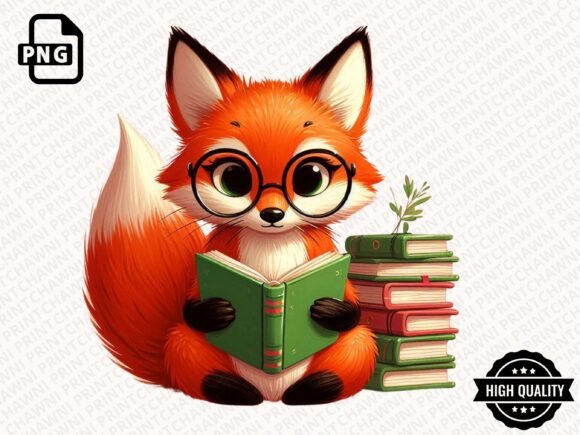 Cute Animal Reading Book Clipart PNG: Design Magic