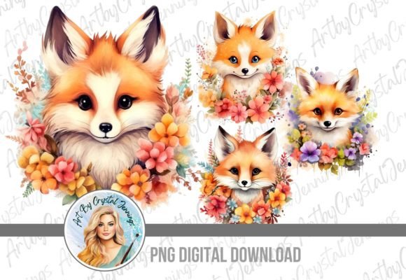 Cute Watercolor Floral Fox Animal PNG: A Designer's Delight