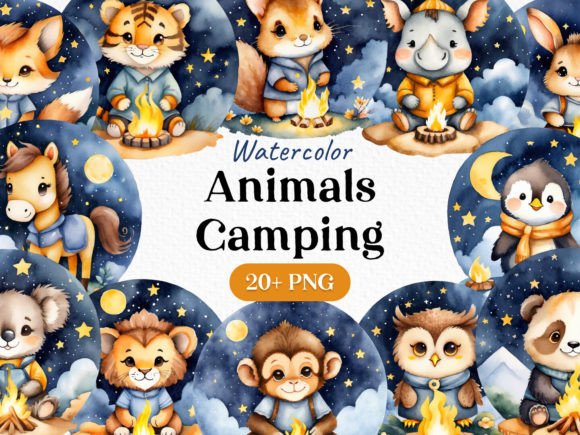 Enchant Your Projects with Watercolor Animal Campfire Clipart