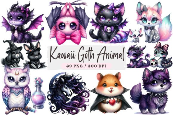 Explore the Kawaii Goth Animal Clipart Bundle