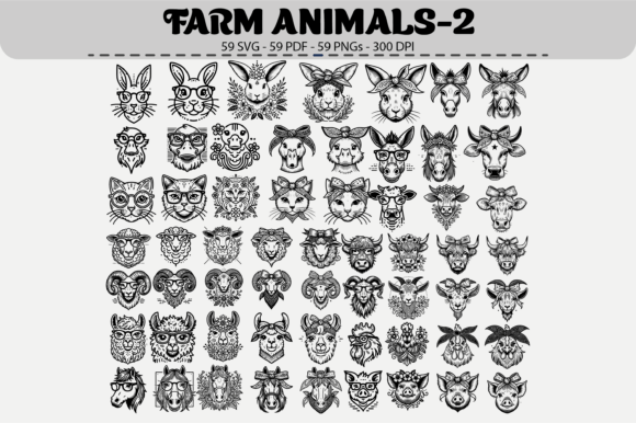 Farm Animal Faces – 59 Designs: A Whimsical Design Asset for Modern Creators