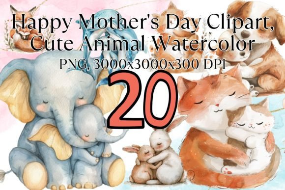 Happy Mother's Day Clipart, Cute Animal: A Watercolor Bundle for Heartfelt Design
