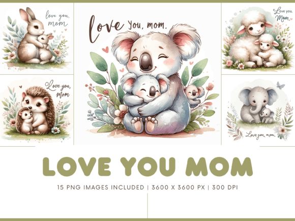 Love You Mom Animal Clipart: Adorable Design Assets