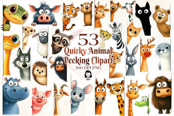 Quirky Animal Peeking Clipart Bundle: Playful Design Assets