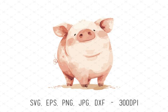 Watercolor Funny Pig Farm Animal Clipart