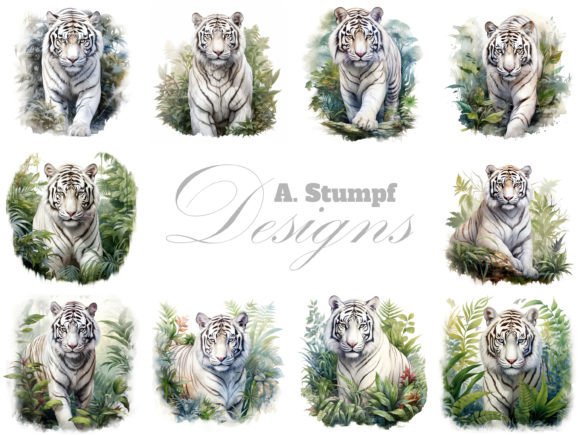 White Tiger Watercolor Animal Clipart: Design with Majestic Flair